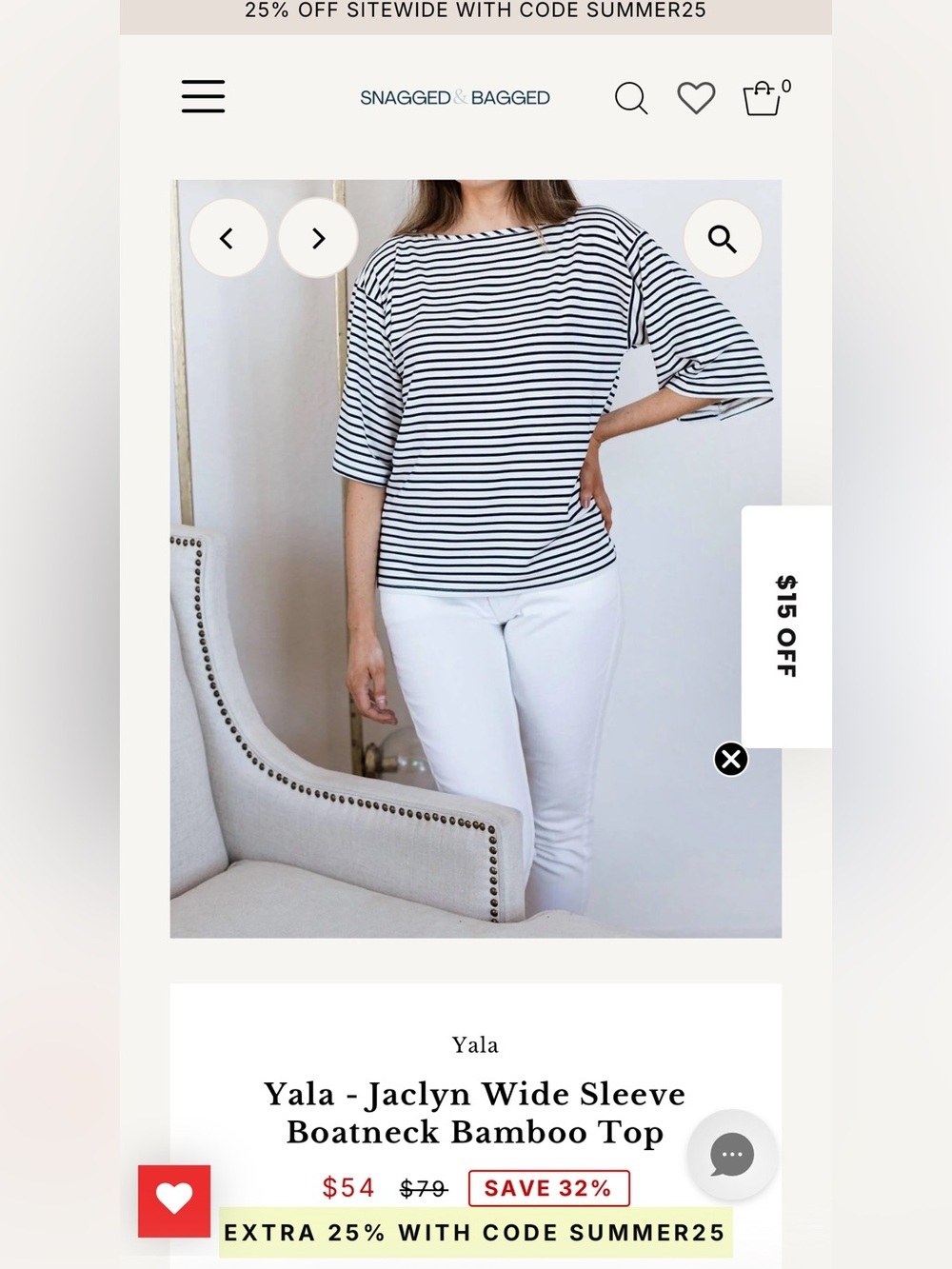 Yala Black & White Striped Long-Sleeve Boatneck Top ptp 22-24 $54 on sale